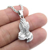 Pray Hands Pendant Silver Tone Rope Chain Necklace 24"