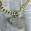 Praying Hands Flooded Iced Pendant Gold Finish Cuban Chain 30"