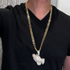 Praying Hands Flooded Iced Pendant Gold Finish Cuban Chain 30"