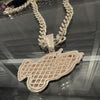 Praying Hands Flooded Iced Pendant Gold Finish Cuban Chain 30"