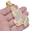 Praying Hands Iced Pendant Gold Finish 36" Franco Chain Necklace