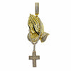 Praying Hands w/Cross Iced Pendant Gold Finish over 925 Silver