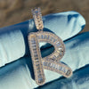 R 925 Sterling Silver Iced Flooded Out Baguette Initial Letter A-Z Flooded Out CZ Pendant