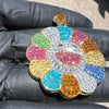 Rainbow Flower Happy Face CZ Pendant Gold Plated Medallion 40mm