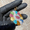 Rainbow Flower Happy Face CZ Pendant Gold Plated Medallion 40mm