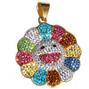 Rainbow Flower Happy Face CZ Pendant Gold Plated Medallion 40mm