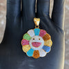 Rainbow Flower Happy Face CZ Pendant Gold Plated Medallion 40mm