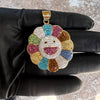 Rainbow Flower Happy Face CZ Pendant Gold Plated Medallion 40mm