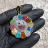 Rainbow Flower Happy Face CZ Pendant Gold Plated Medallion 40mm