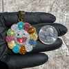 Rainbow Flower Happy Face CZ Pendant Gold Plated Medallion 40mm