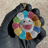 Rainbow Flower Happy Face CZ Pendant Gold Plated Stainless Steel Cuban Chain 24"