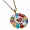 Rainbow Flower Happy Face CZ Pendant Gold Plated Stainless Steel Cuban Chain 24"