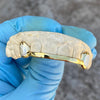 Real 10K Solid Gold Diamond Dust Two-Tone Canines Front Bar Custom Grillz