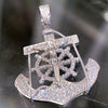 Real 925 Silver Jesus Ship Anchor Cross Iced Flooded Out CZ Pendant