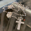 Real 925 Silver Rosary Necklace Baguette CZ Cross La Virgen Rosario De Plata 24"