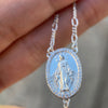 Real 925 Silver Rosary Necklace Baguette CZ Cross La Virgen Rosario De Plata 24"