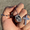 Real 925 Silver Rosary Necklace Baguette CZ Cross La Virgen Rosario De Plata 24"