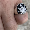 Real 925 Sterling Silver Black Oxidized Weed Leaf Marijuana Ring