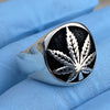 Real 925 Sterling Silver Black Oxidized Weed Leaf Marijuana Ring