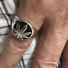 Real 925 Sterling Silver Black Oxidized Weed Leaf Marijuana Ring