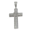 Real 925 Sterling Silver Cross Round Center Stone Iced Pendant 2.5"