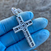 Real 925 Sterling Silver Cross Round Center Stone Iced Pendant 2.5"