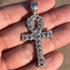 Real 925 Sterling Silver Cuban Link Egyptian Ankh Cross CZ Iced Pendant