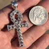 Real 925 Sterling Silver Cuban Link Egyptian Ankh Cross CZ Iced Pendant