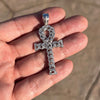 Real 925 Sterling Silver Cuban Link Egyptian Ankh Cross CZ Iced Pendant