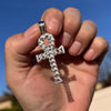 Real 925 Sterling Silver Cuban Link Egyptian Ankh Cross CZ Iced Pendant