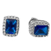 Real 925 Sterling Silver Earrings CZ Faux Blue Sapphire Micro Pave