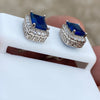 Real 925 Sterling Silver Earrings CZ Faux Blue Sapphire Micro Pave