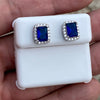 Real 925 Sterling Silver Earrings CZ Faux Blue Sapphire Micro Pave