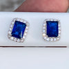 Real 925 Sterling Silver Earrings CZ Faux Blue Sapphire Micro Pave