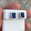 Real 925 Sterling Silver Earrings CZ Faux Blue Sapphire Micro Pave