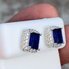 Real 925 Sterling Silver Earrings CZ Faux Blue Sapphire Micro Pave