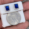 Real 925 Sterling Silver Earrings CZ Faux Blue Sapphire Micro Pave