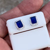 Real 925 Sterling Silver Earrings CZ Faux Blue Sapphire Micro Pave