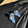 Real 925 Sterling Silver Iced CZ Nugget Shape Earrings 16MM