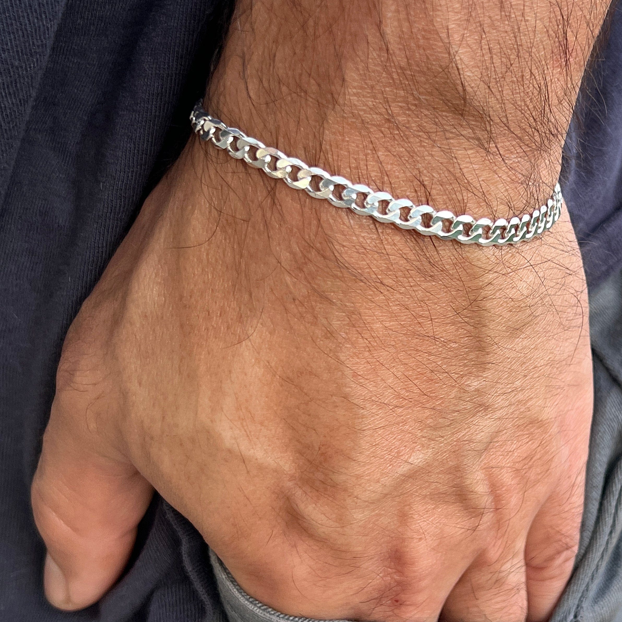 SILVER925 FLAT LINK CHAIN BRACELET/シルバー real-925-sterling-silver-italy