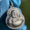 Real 925 Sterling Silver Laughing Buddha Matte Finish Pendant 1"