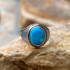 Real 925 Sterling Silver Natural Turquoise Oval Gemstone Ring