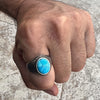 Real 925 Sterling Silver Natural Turquoise Oval Gemstone Ring