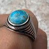 Real 925 Sterling Silver Natural Turquoise Oval Gemstone Ring