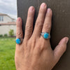 Real 925 Sterling Silver Natural Turquoise Oval Gemstone Ring