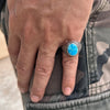 Real 925 Sterling Silver Natural Turquoise Oval Gemstone Ring