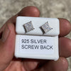 Real Solid 925 Silver Square Micro Pave  Earrings Iced CZ 7 mm