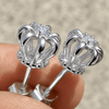 Real Solid 925 Sterling Silver Crown Shape Push-Back Earrings CZ