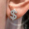 Real Solid 925 Sterling Silver Iced $ Dollar Sign Earrings