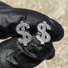 Real Solid 925 Sterling Silver Iced $ Dollar Sign Earrings